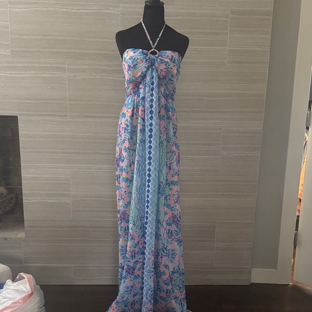 Lilly Pulitzer Floral Chain Halter Maxi Dress
